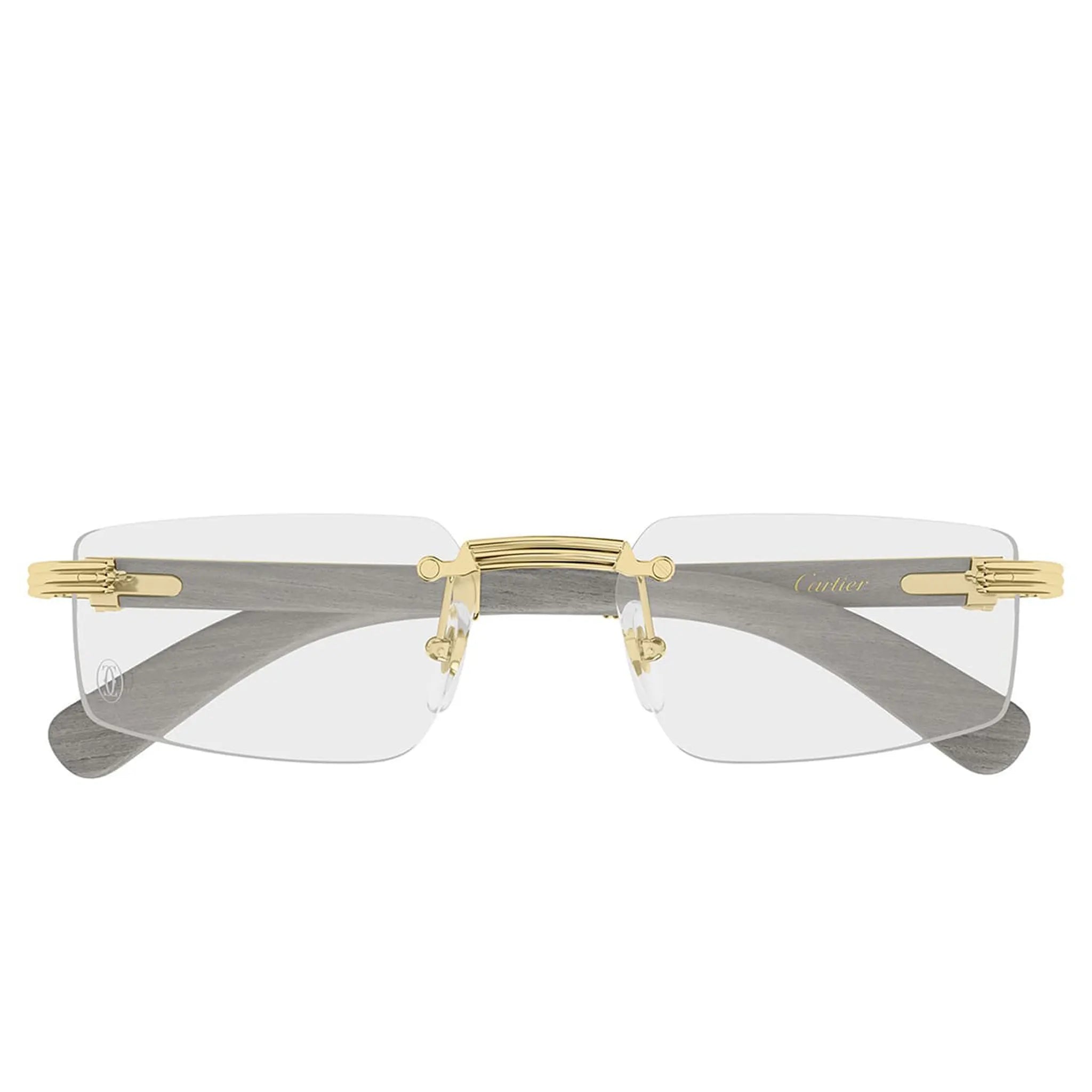 Cartier Eyewear CT0485O-005 Transparent Gold Grey Wood Rimless Sunglasses
